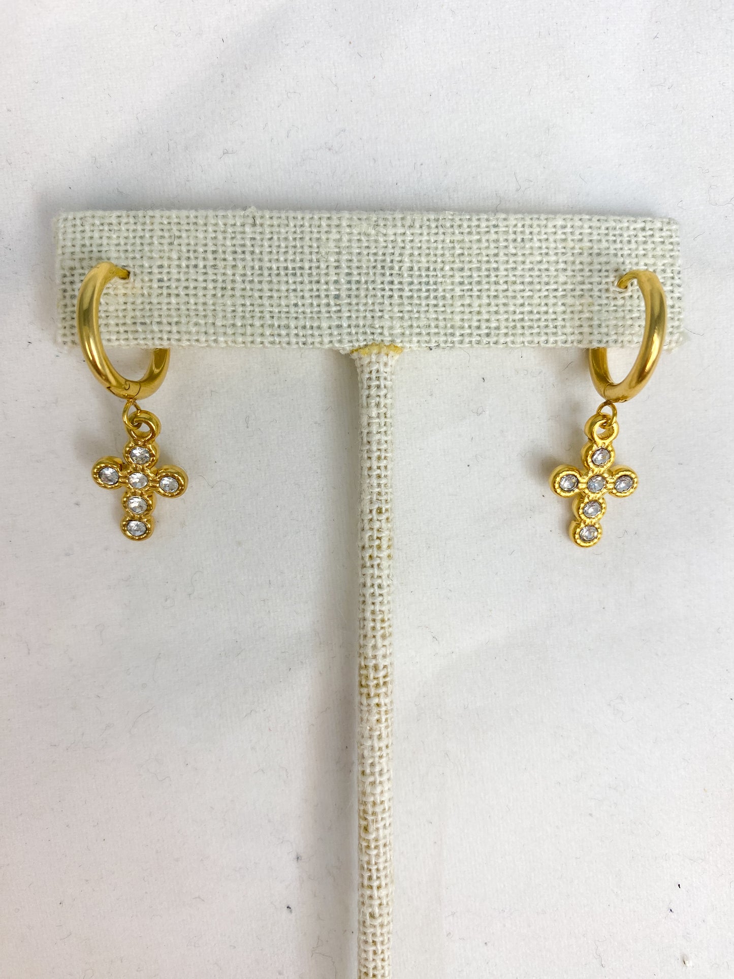 Gold rhinestone cross earrings