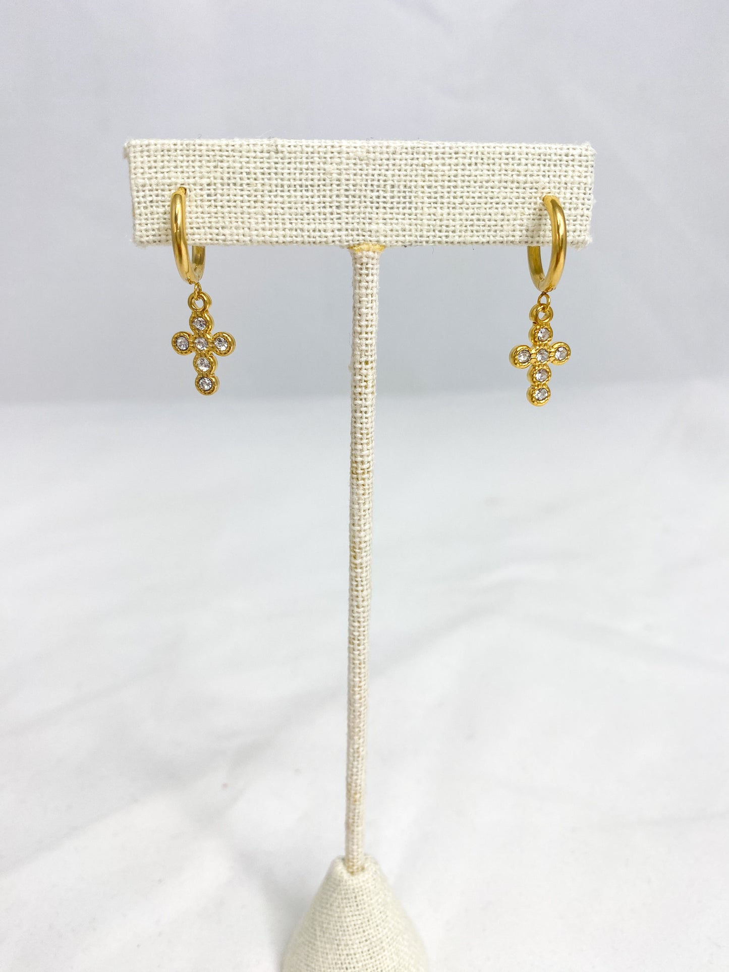 Gold rhinestone cross earrings
