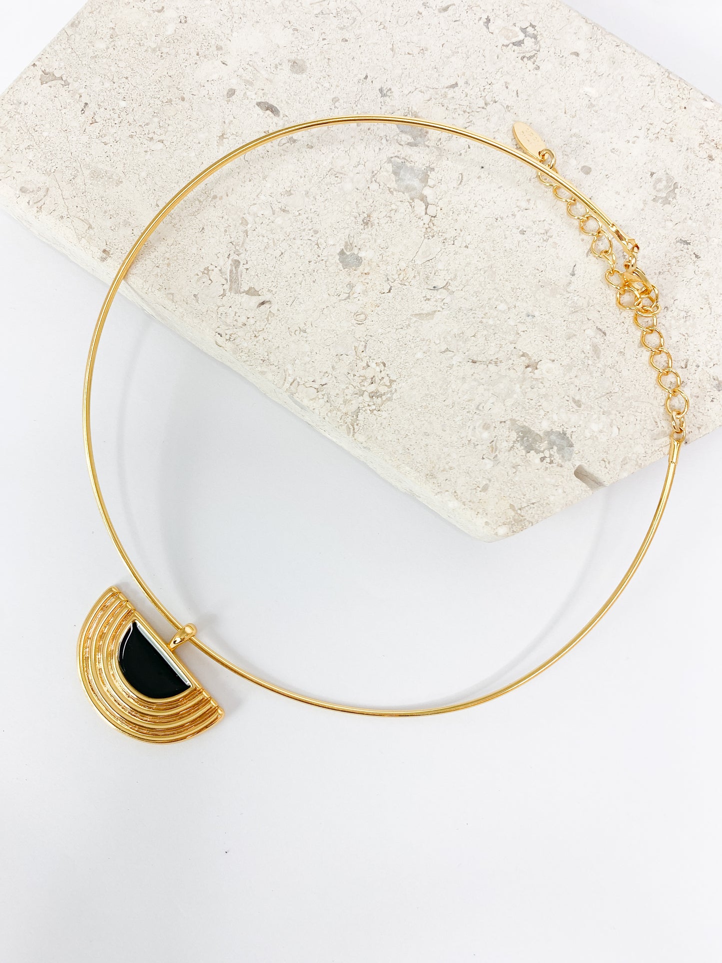 Gold Circle and Black Necklace and Earrings Set