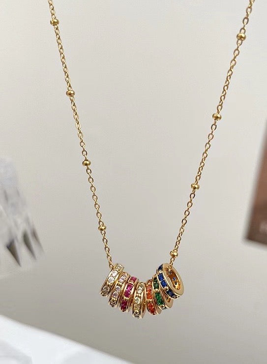 Gold Rainbow Rhinestone Necklace and Earrings Set