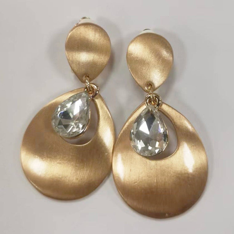 Gold Rhinestone Clip On Earrings