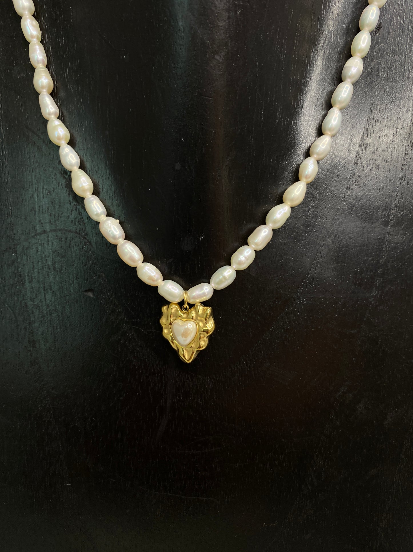 14K Gold Plated Pearl Heart Necklace
