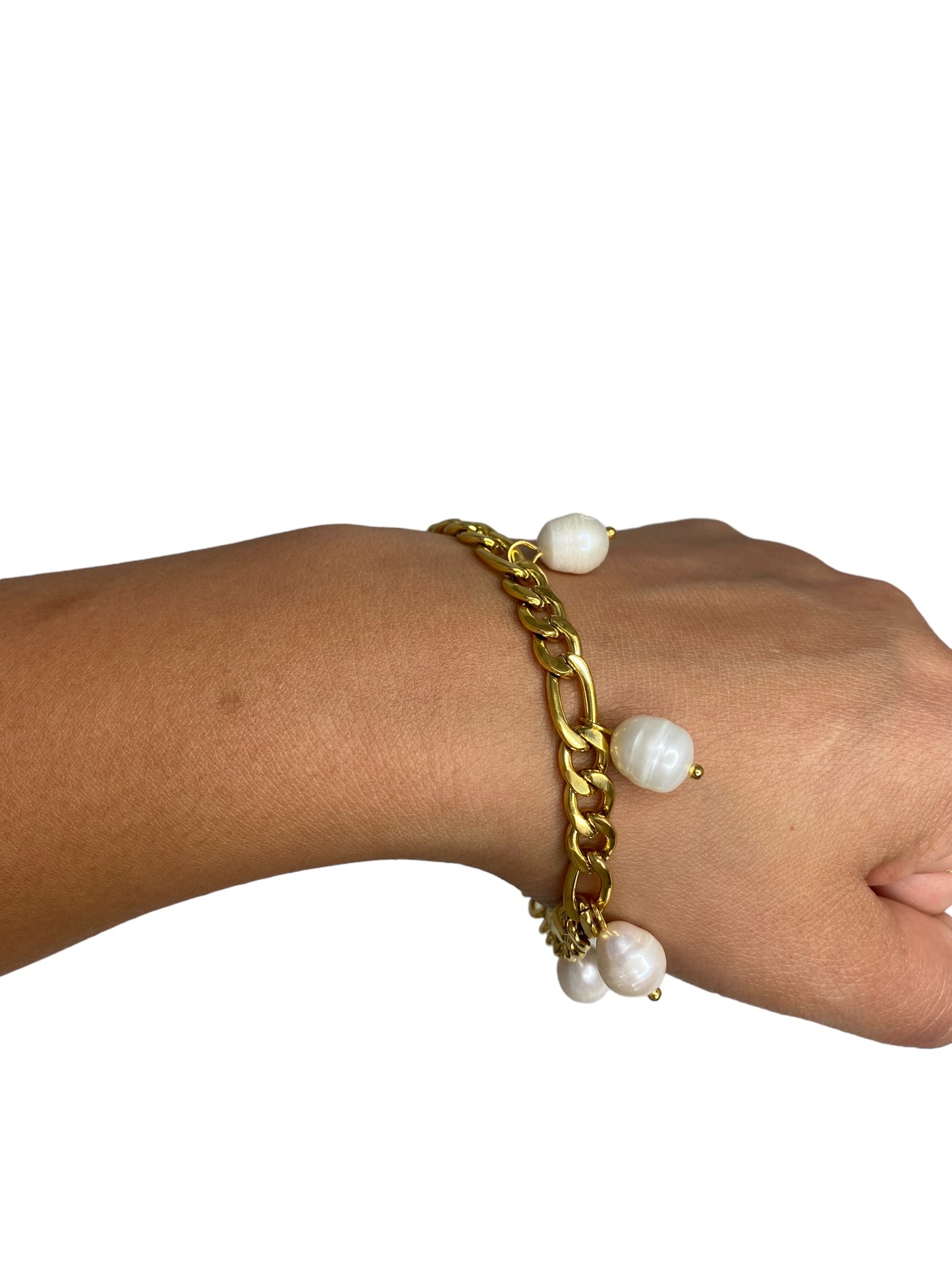 Gold Freshwater Pearls Chain Bracelet