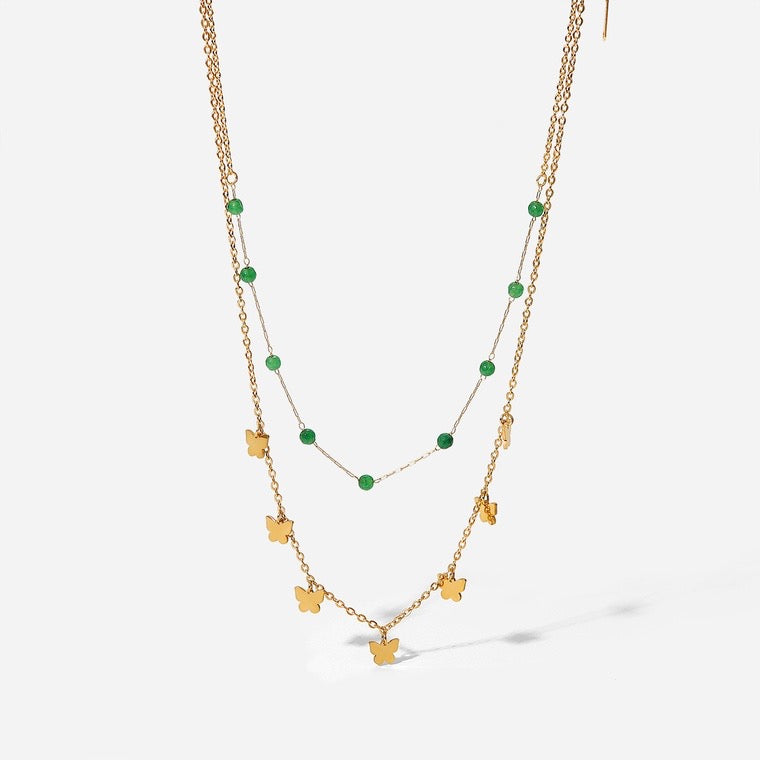 Gold Stainless Steel Butterfly Layered Necklace