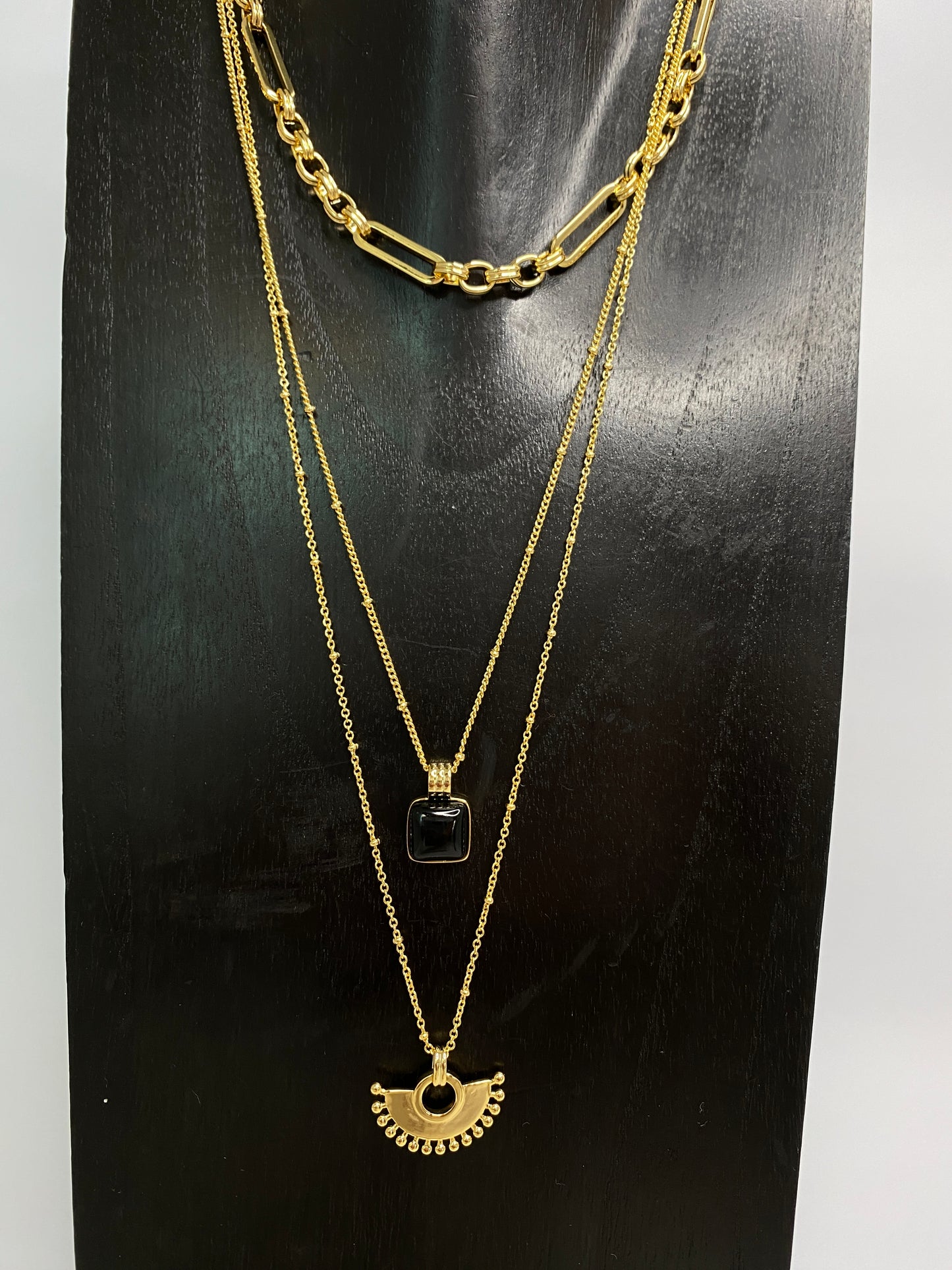 14K Gold Plated 3 Layers Black Necklace