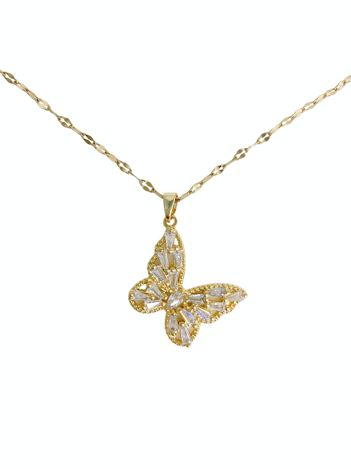 Gold Rhinestone Butterfly Necklace