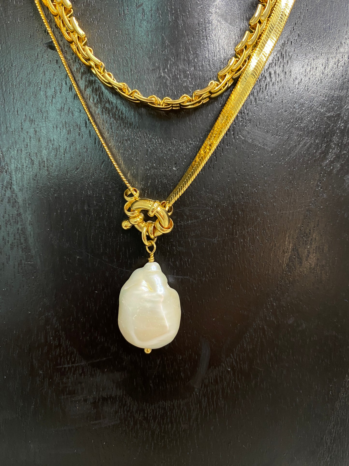 14K Gold Plated Pearl 3 Layers Necklace
