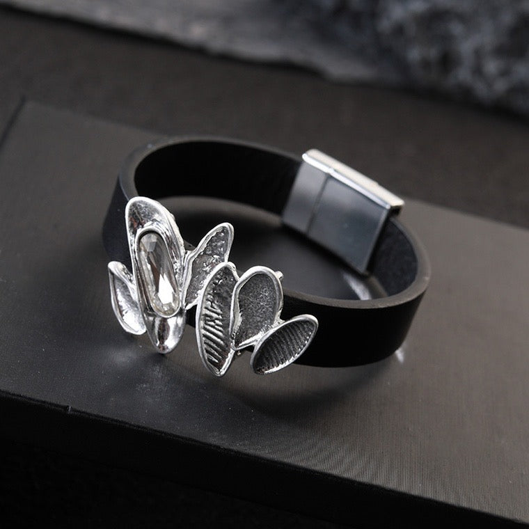 Silver Imitation Leather Bracelet
