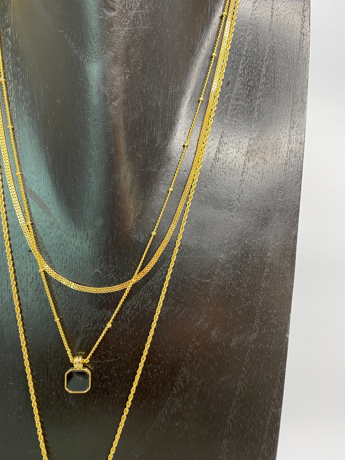 14K Gold Plated 3 Layers Black Necklace