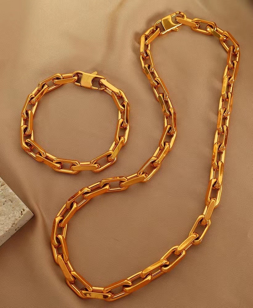Stainless Steel Gold Chain Necklace and Bracelet Set