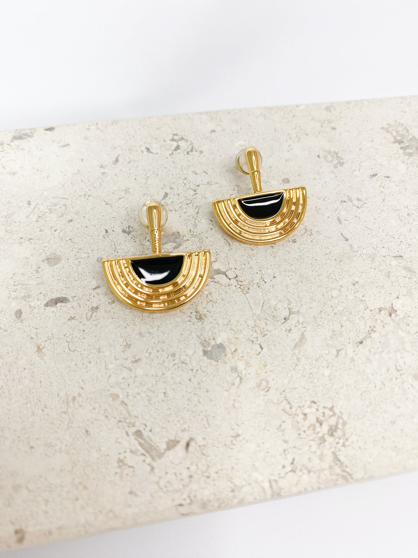 Gold Circle and Black Necklace and Earrings Set