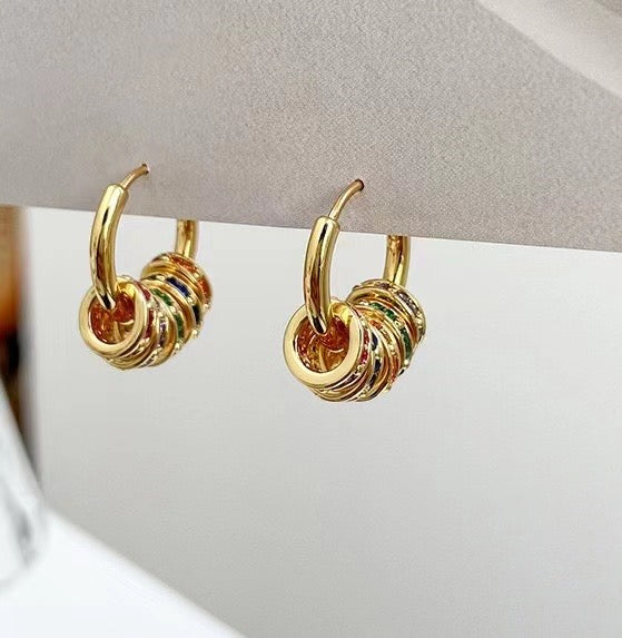Gold Rainbow Rhinestone Necklace and Earrings Set