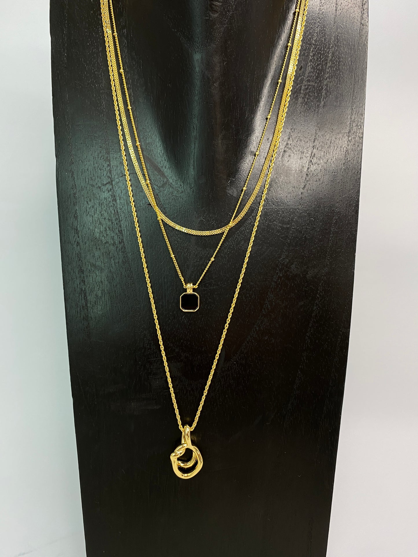 14K Gold Plated 3 Layers Black Necklace