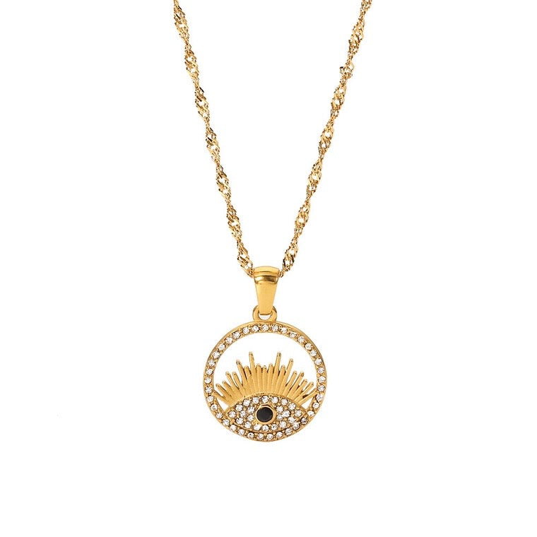Gold Stainless Steel Eye Necklace