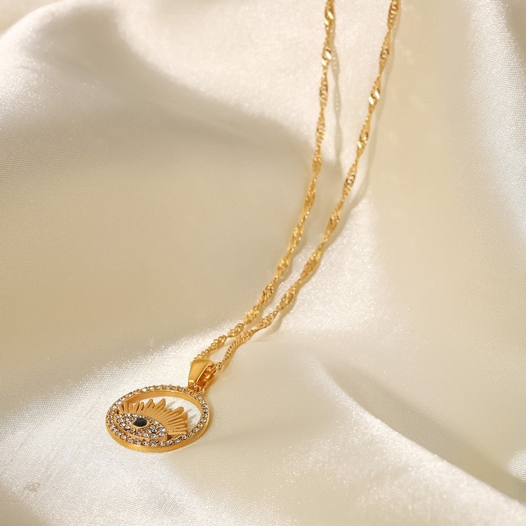 Gold Stainless Steel Eye Necklace