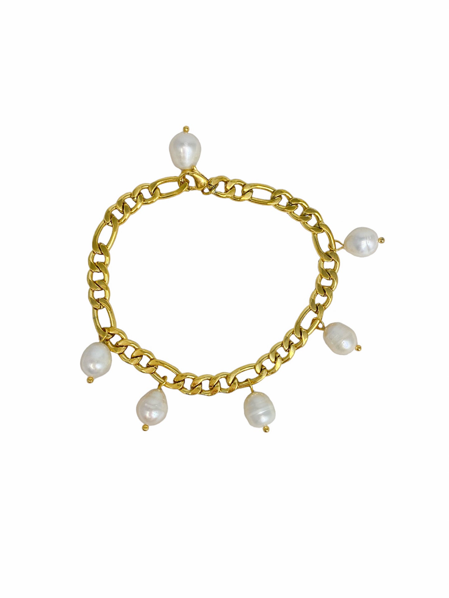 Gold Freshwater Pearls Chain Bracelet