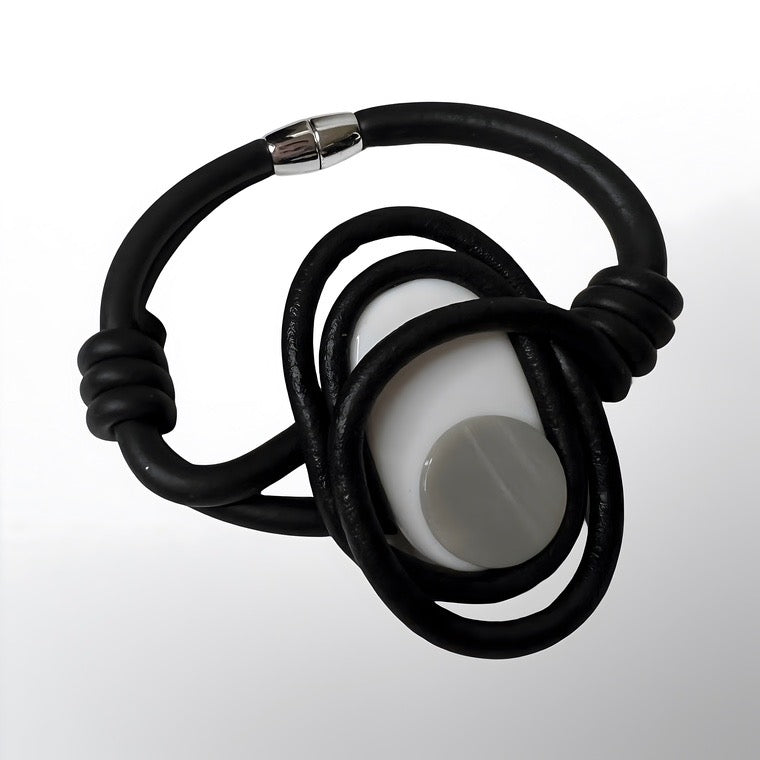 Black Imitation Leather Natural Stone Bracelet