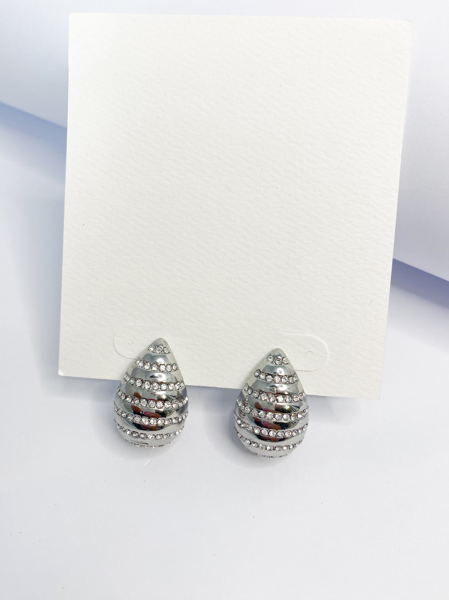 Silver Rhinestone Tear Drop Earrings