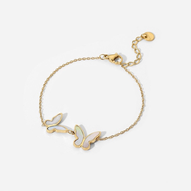 Gold Stainless Steel 2 Butterfly Bracelet
