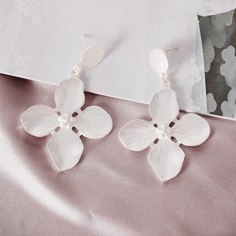 Silver Flower Drop Earrings
