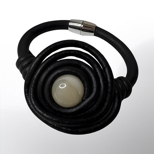 Black Imitation Leather Natural Stone Bracelet