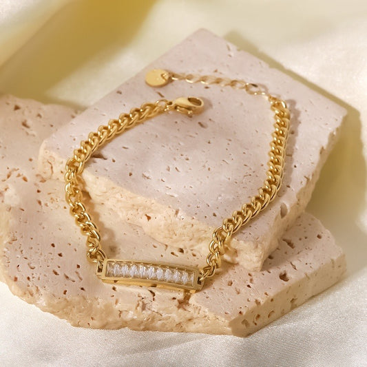 Gold Stainless Steel Rhinestone Bracelet