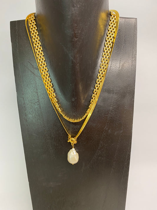 14K Gold Plated Pearl 3 Layers Necklace