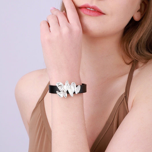 Silver Imitation Leather Bracelet