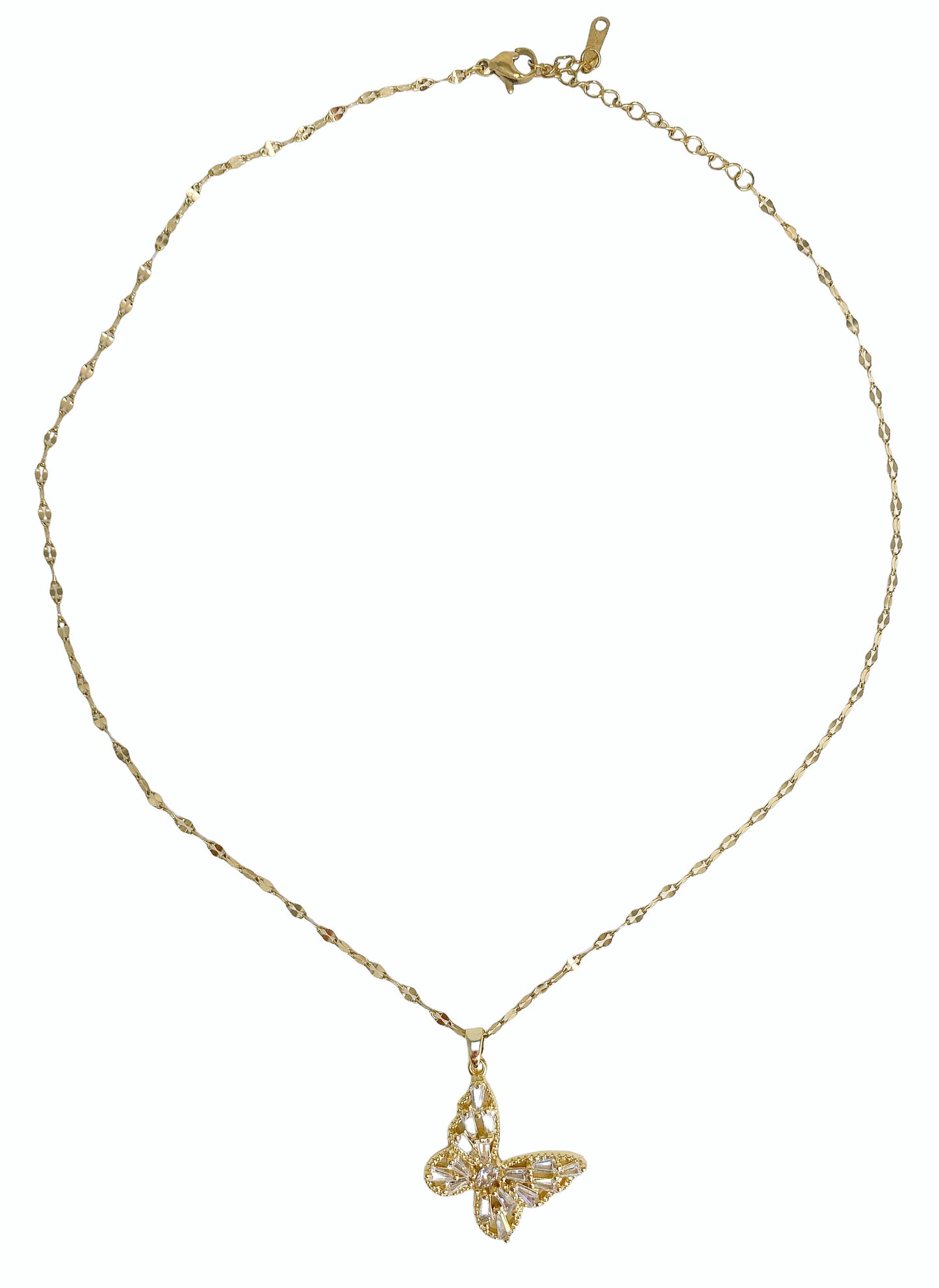 Gold Rhinestone Butterfly Necklace