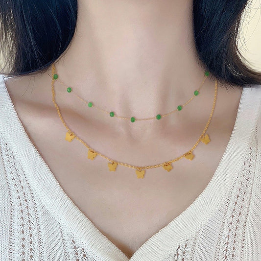 Gold Stainless Steel Butterfly Layered Necklace