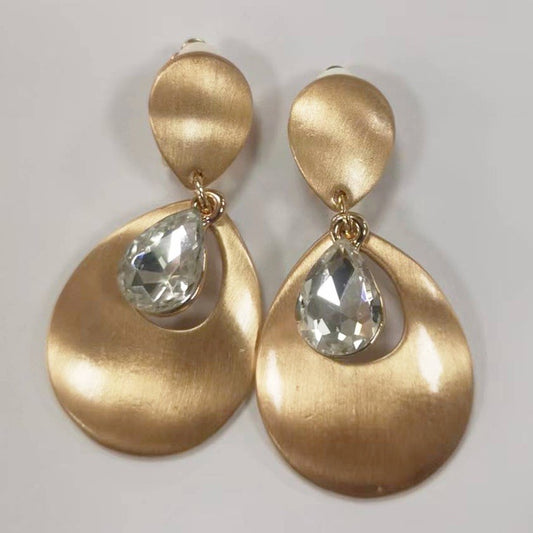 Gold Rhinestone Clip On Earrings