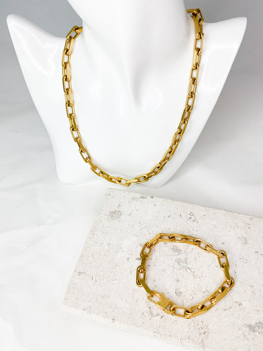 Stainless Steel Gold Chain Necklace and Bracelet Set