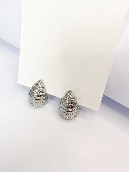 Silver Rhinestone Tear Drop Earrings