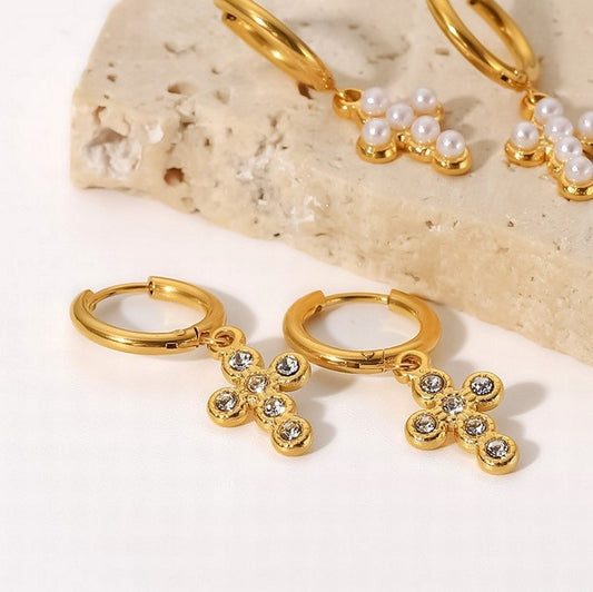 Gold Stainless Steel Rhinestone Earrings