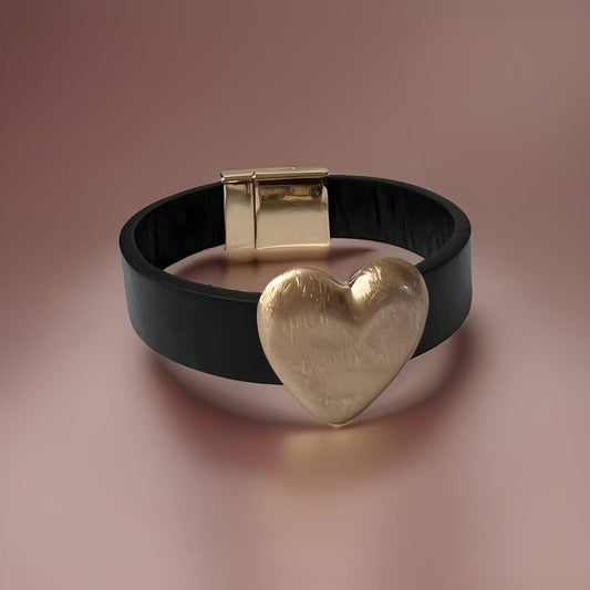 Black and Gold Imitation Leather Natural Stone Bracelet