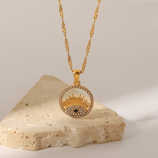 Gold Stainless Steel Eye Necklace
