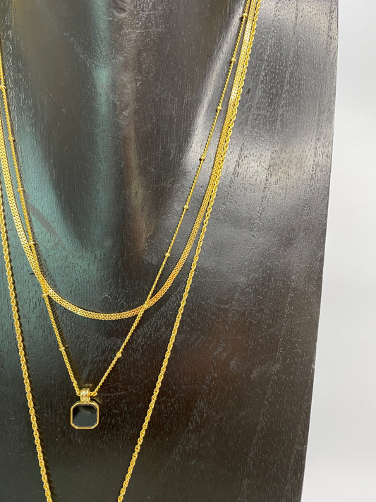 14K Gold Plated 3 Layers Black Necklace
