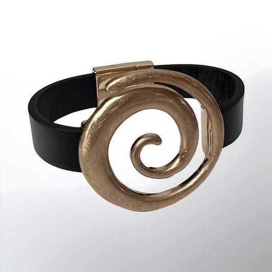 Black and Gold Imitation Leather Bracelet