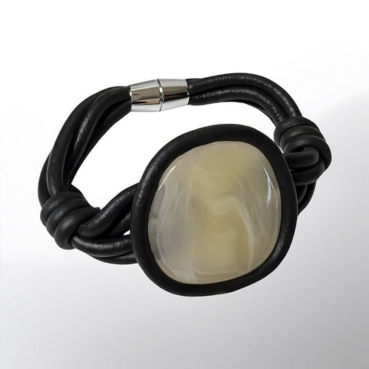 Black Imitation Leather Natural Stone Bracelet
