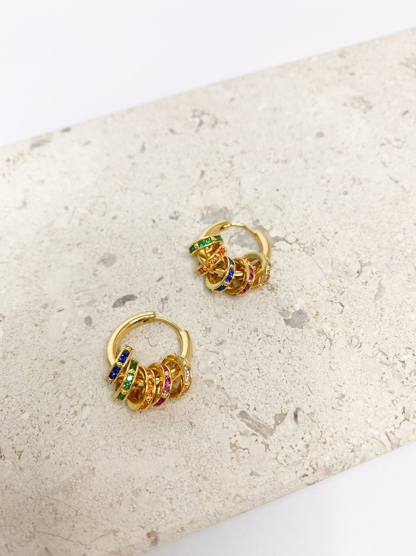 Gold Rainbow Rhinestone Necklace and Earrings Set