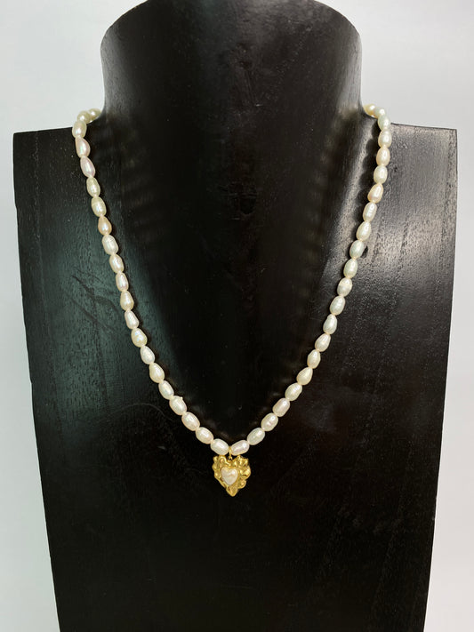 14K Gold Plated Pearl Heart Necklace