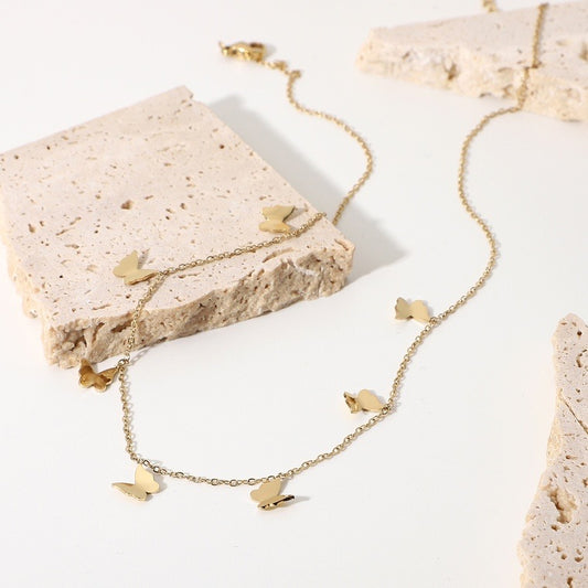 Gold Stainless Steel Butterfly Necklace