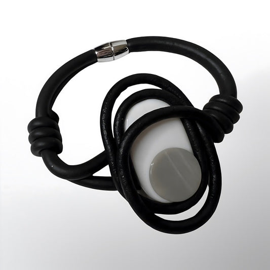 Black Imitation Leather Natural Stone Bracelet