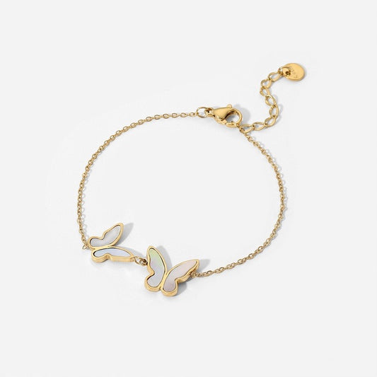 Gold Stainless Steel 2 Butterfly Bracelet