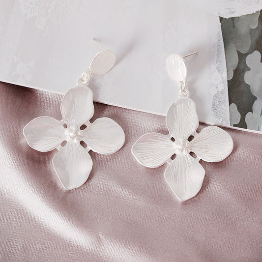 Silver Flower Drop Earrings